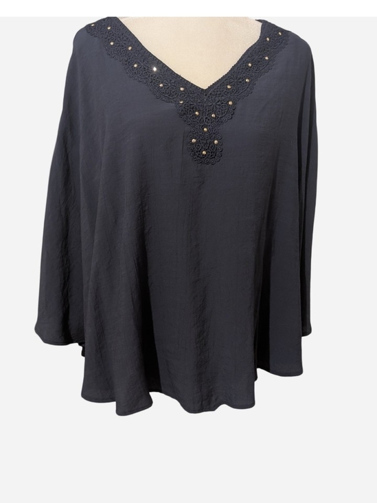 NY Collection Tops - NY Collection Black V-Neck Crochet Trim Blouse